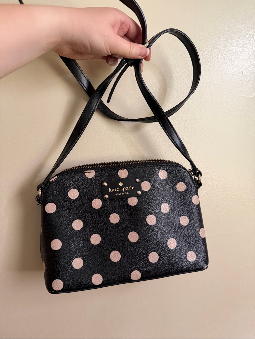 kate spade Black with Beige Polka Dot Crossbody Bag